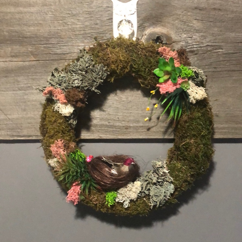 🍄NEW Spring/Summer Handmade Moss Bird, succulent Cottagecore Wreath🍄